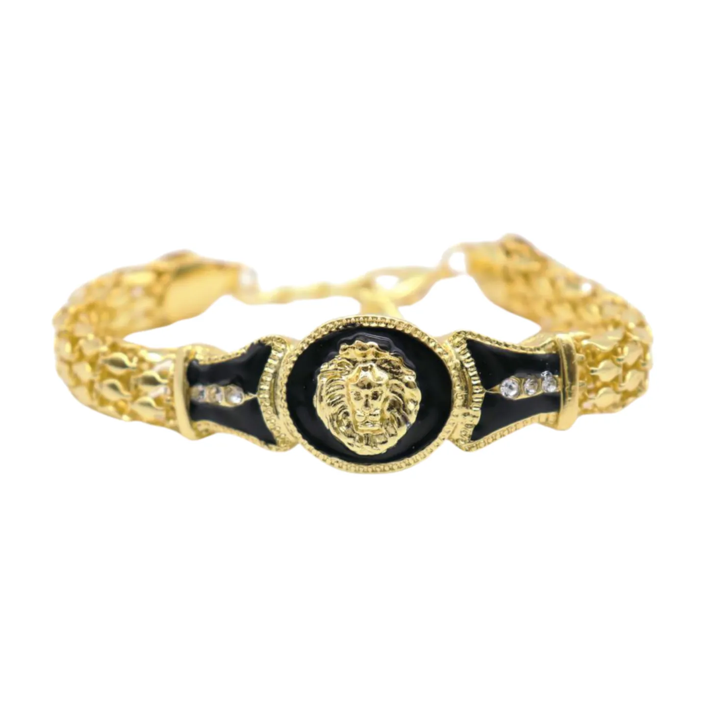 New Women Gold Plated Metal Band Bracelet Fashion Jewelry Bling Lion Head Charm