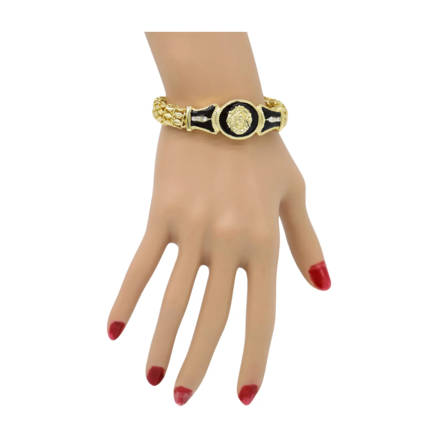 New Women Gold Plated Metal Band Bracelet Fashion Jewelry Bling Lion Head Charm