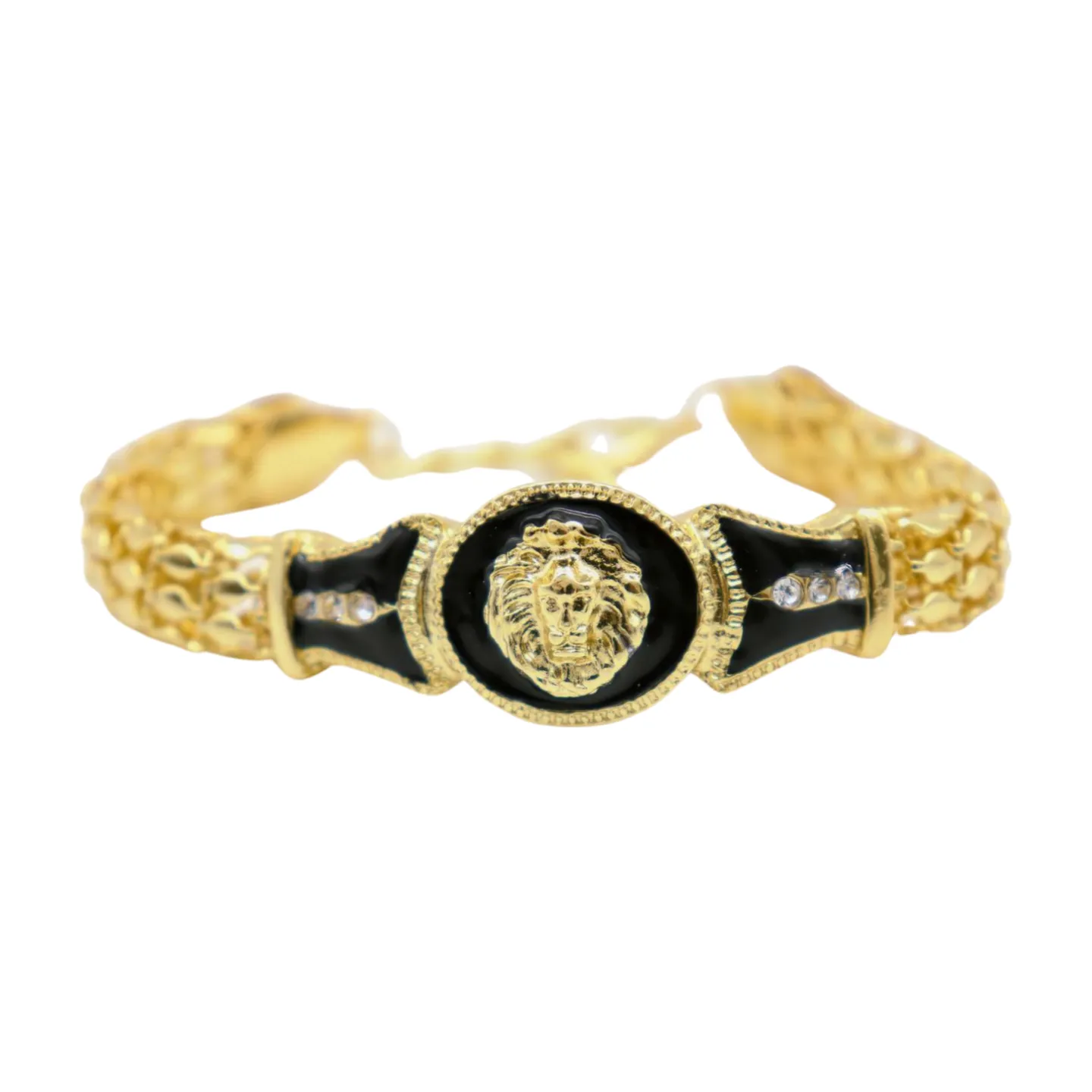 New Women Gold Plated Metal Band Bracelet Fashion Jewelry Bling Lion Head Charm
