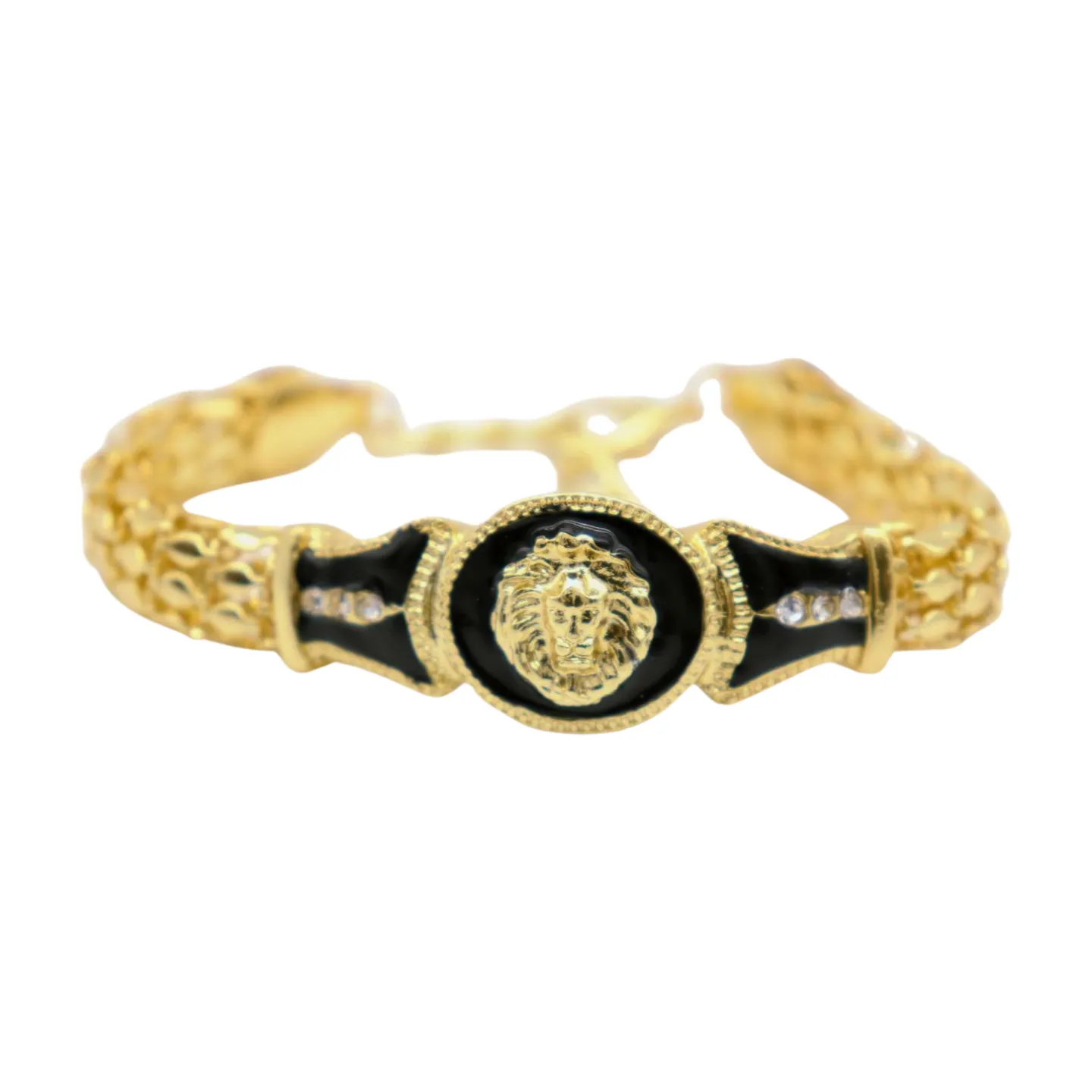 New Women Gold Plated Metal Band Bracelet Fashion Jewelry Bling Lion Head Charm