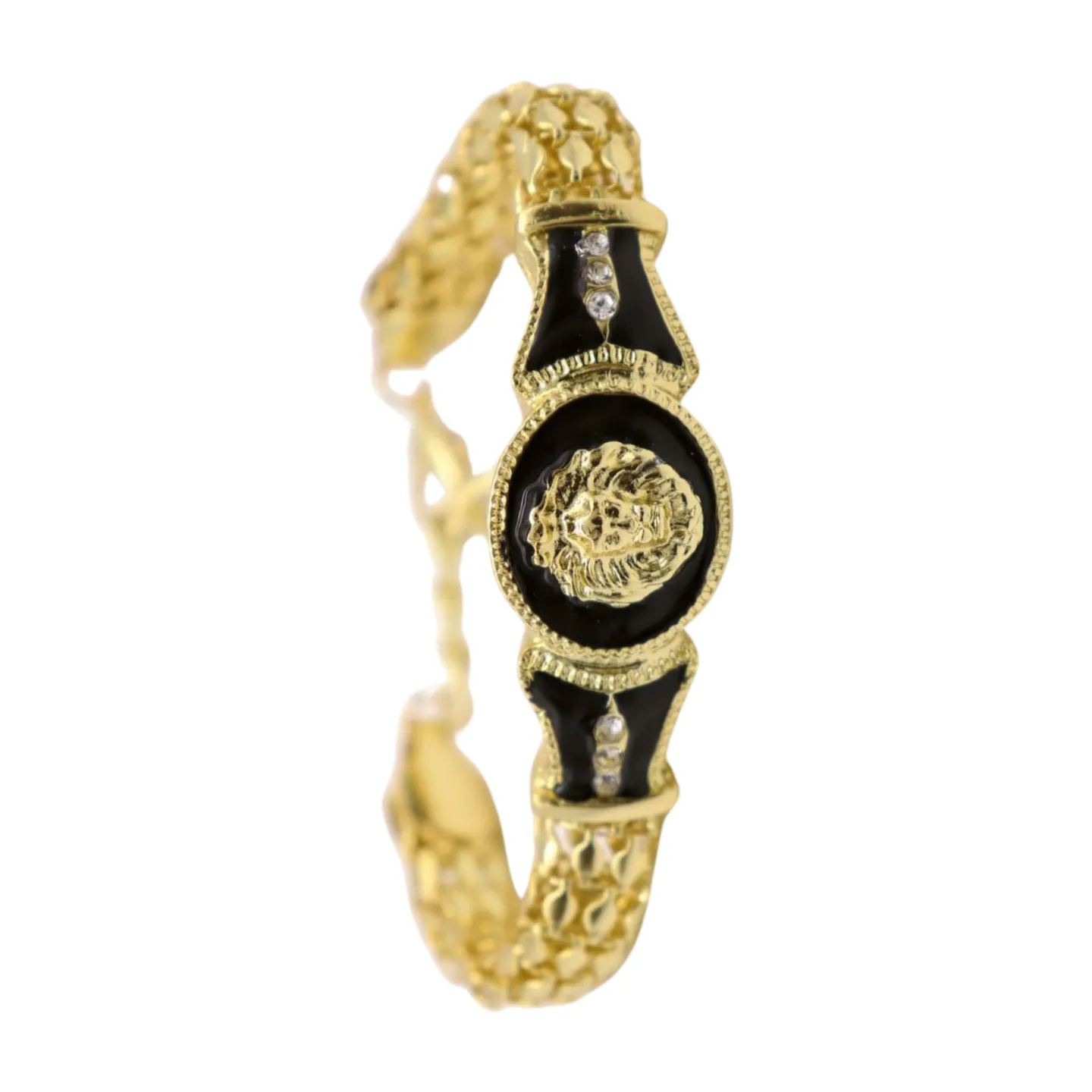 New Women Gold Plated Metal Band Bracelet Fashion Jewelry Bling Lion Head Charm