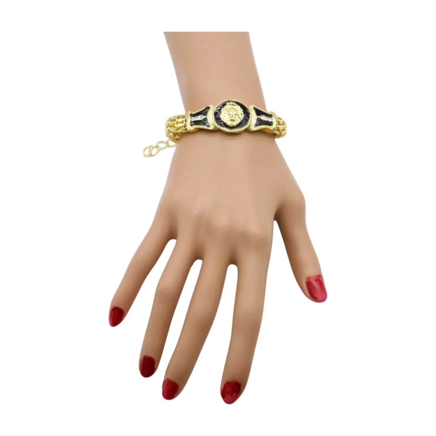 New Women Gold Plated Metal Band Bracelet Fashion Jewelry Bling Lion Head Charm