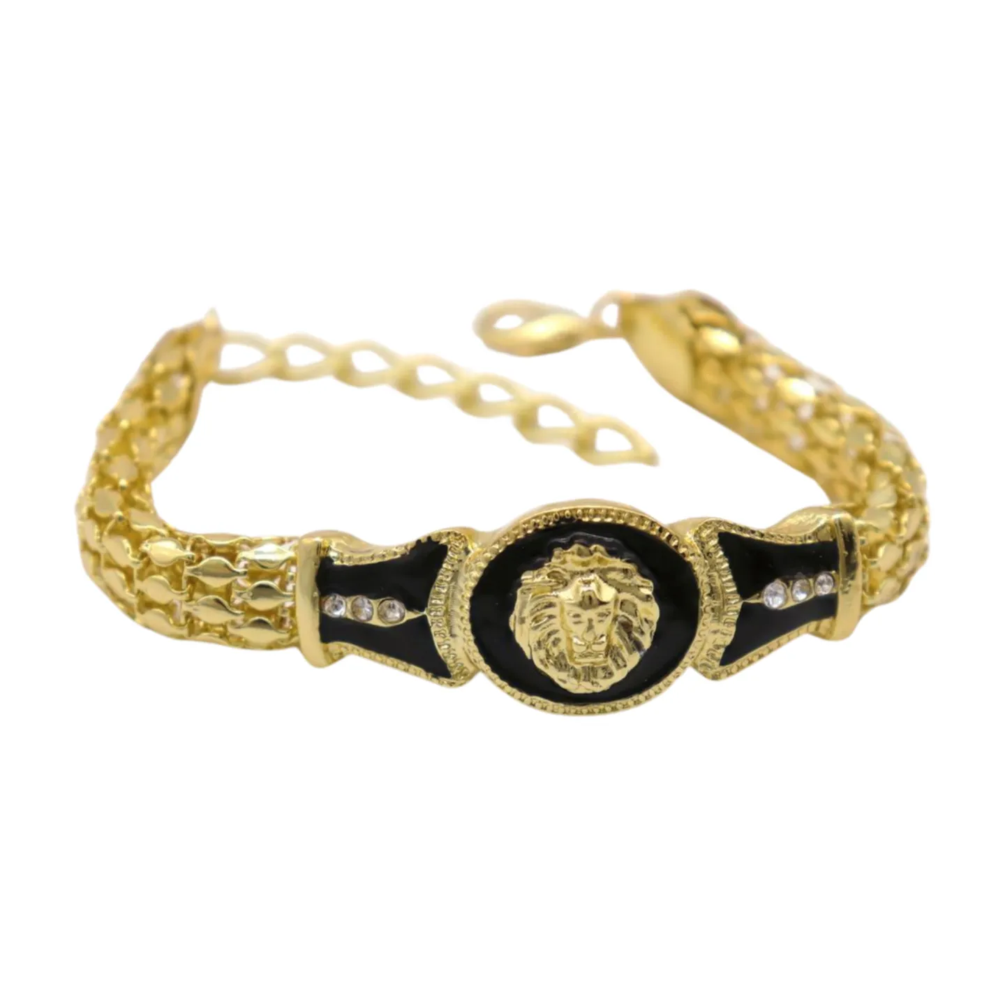 New Women Gold Plated Metal Band Bracelet Fashion Jewelry Bling Lion Head Charm