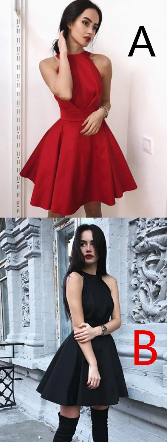 Newest Simple Halter Red Cheap Backless Short Homecoming Dress, HD0401