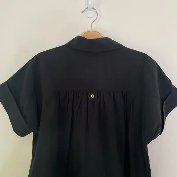 NWT Madewell Collared Button-Front Mini Shirtdress Black XS NP091 Cotton Poplin