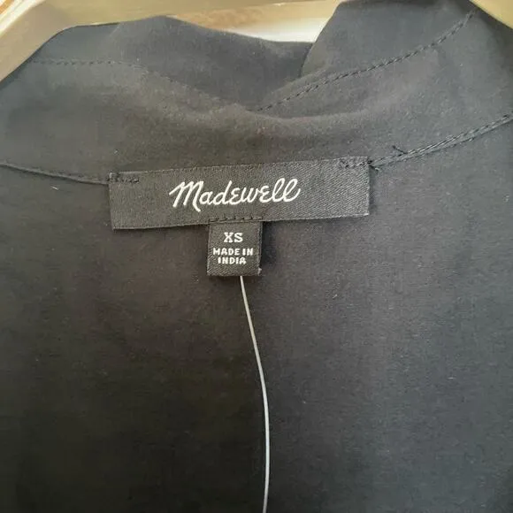 NWT Madewell Collared Button-Front Mini Shirtdress Black XS NP091 Cotton Poplin