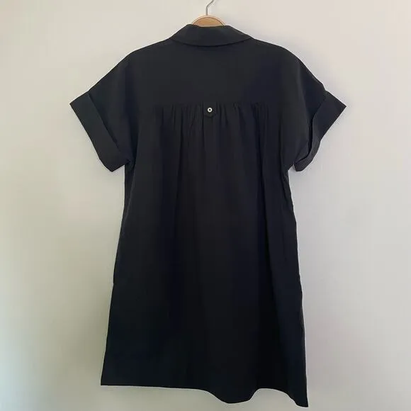NWT Madewell Collared Button-Front Mini Shirtdress Black XS NP091 Cotton Poplin