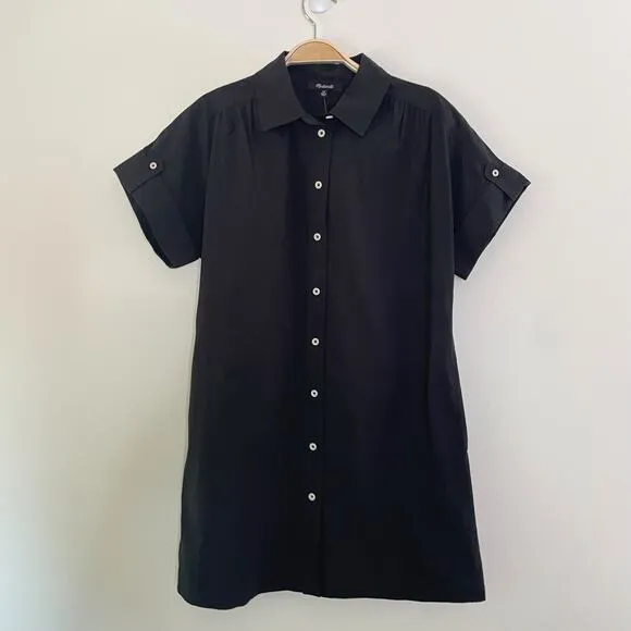NWT Madewell Collared Button-Front Mini Shirtdress Black XS NP091 Cotton Poplin