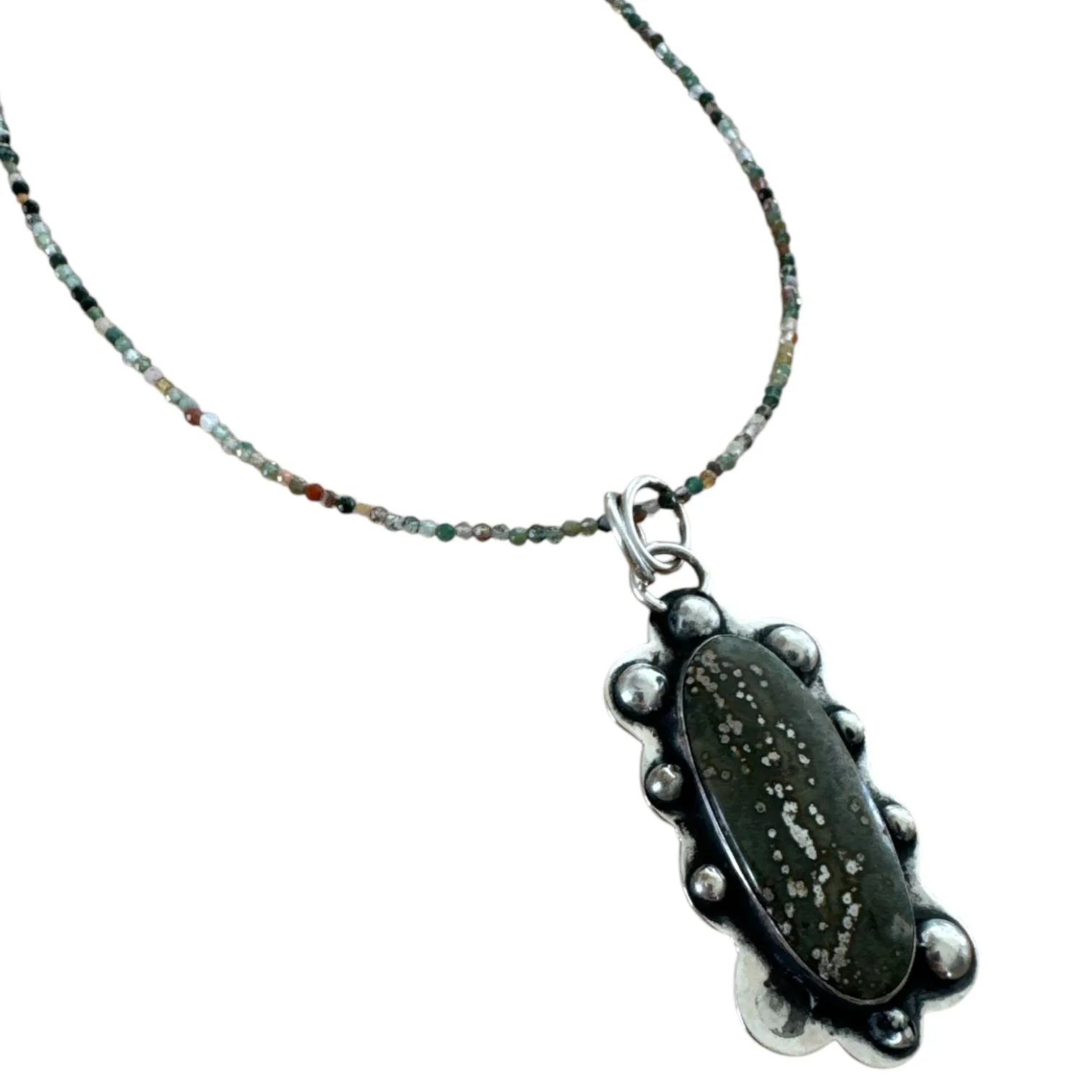 Ocean Jasper Solid 925 Sterling Silver Pendant Necklace