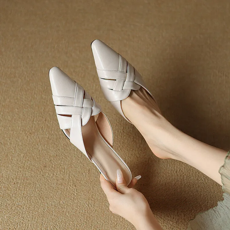 Off-White Beige Silver Mid Heel Woven Leather Mules #001165