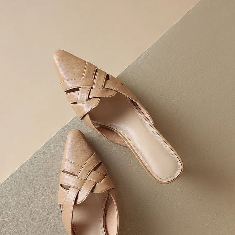 Off-White Beige Silver Mid Heel Woven Leather Mules #001165