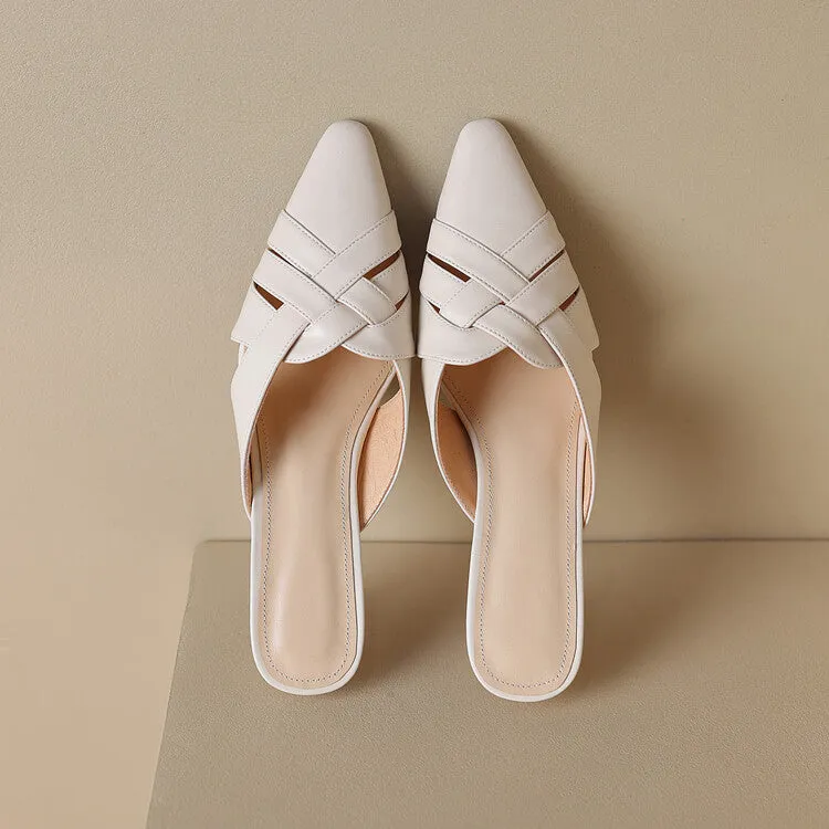 Off-White Beige Silver Mid Heel Woven Leather Mules #001165