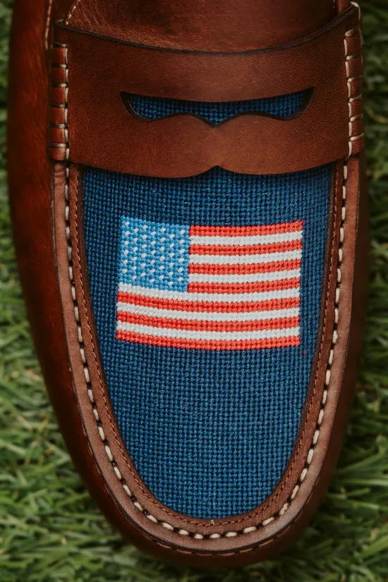 Old Sport Company - Men's Penny Loafer - Navy USA Flag/ Whiskey