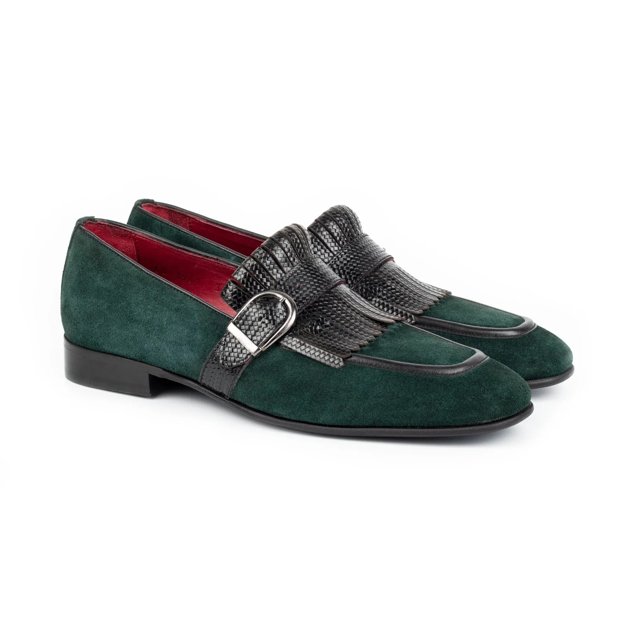 Olive  Italian Suede Leather Lysandra Tassel Loafers With Monk Strap - Loafers Shoes