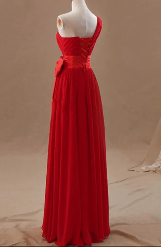 One Shoulder Chiffon Simple Bridesmaid Dress, Bridesmaid Dress, Chiffon Party Dresses