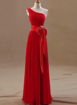 One Shoulder Chiffon Simple Bridesmaid Dress, Bridesmaid Dress, Chiffon Party Dresses