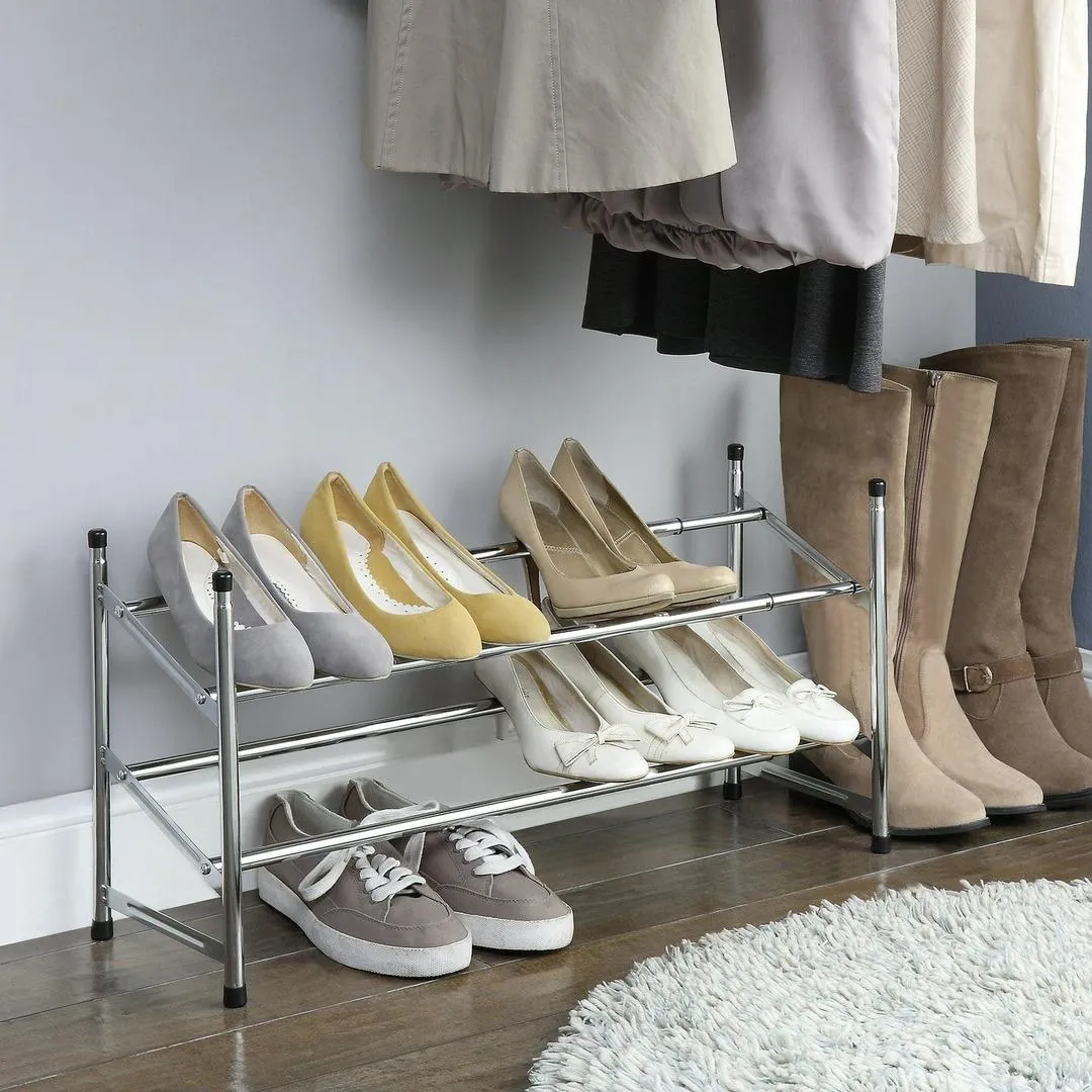Organize It All Expandable Metal 6-12 Pair Shoe Rack in Chrome