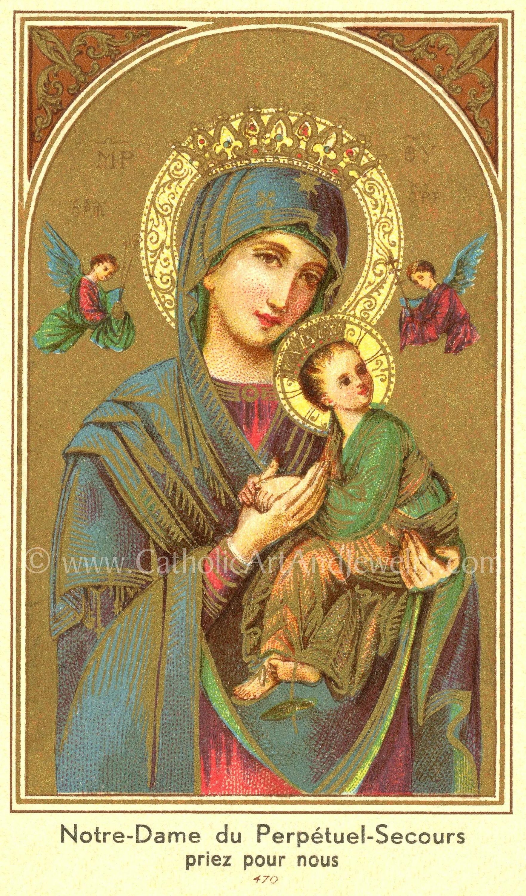 Our Lady of Perpetual Help – 3 sizes – based on a Vintage French Holy Card–Catholic Art Print–Catholic Gift–Notre Dame du Perpetual Secours