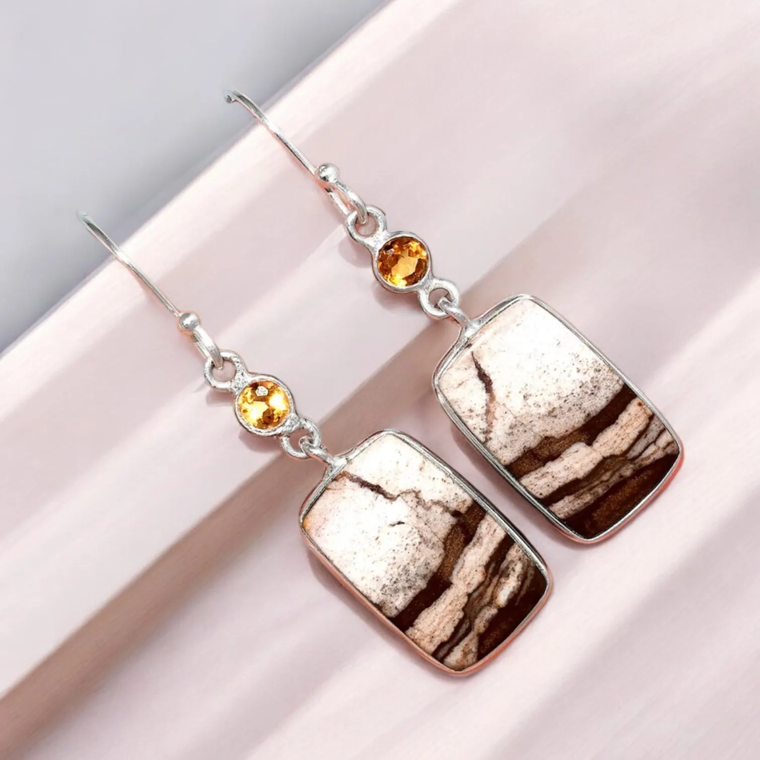 Outback Jasper & Citrine Solid 925 Sterling Silver Earrings