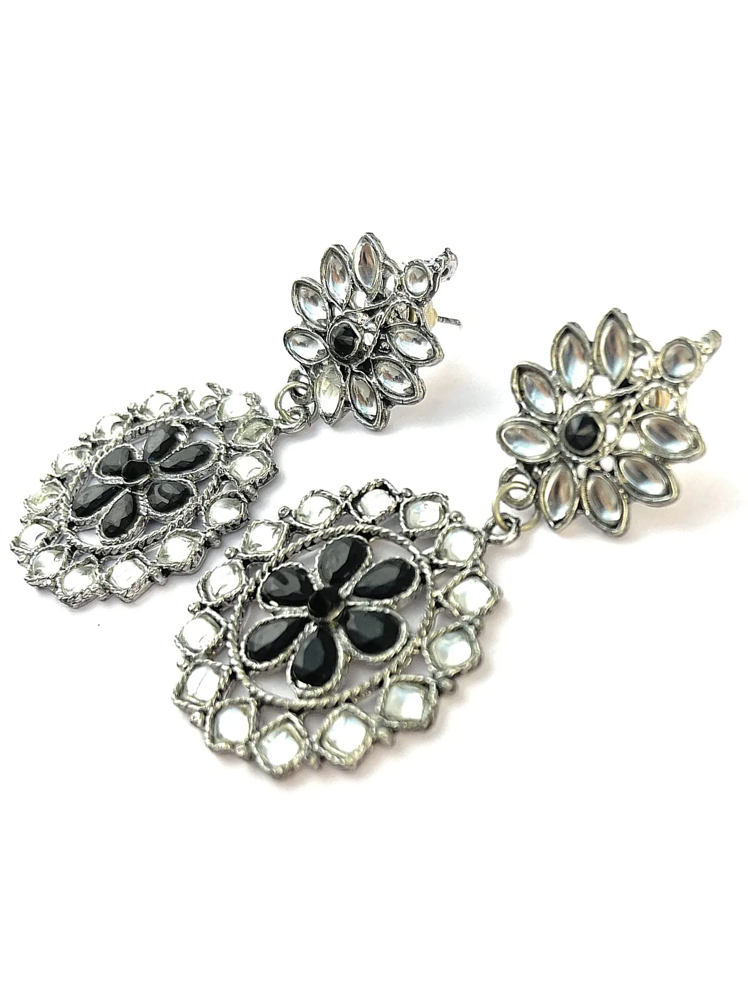 Oxidised Silver Floral Afghani Tribal Earrings