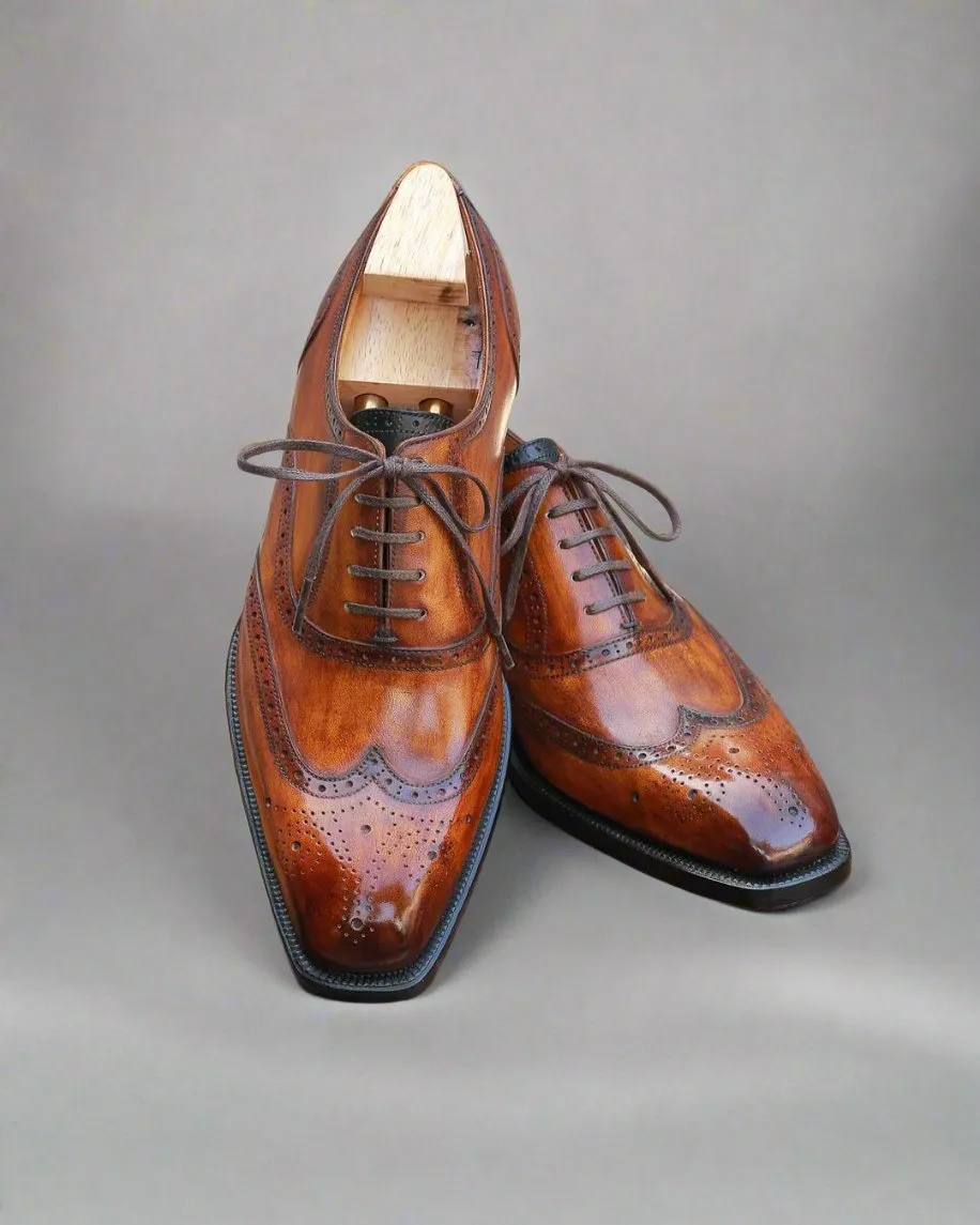 Parisian Wood Brown Chestnut Leather wingtip Oxfords - Formal Shoes