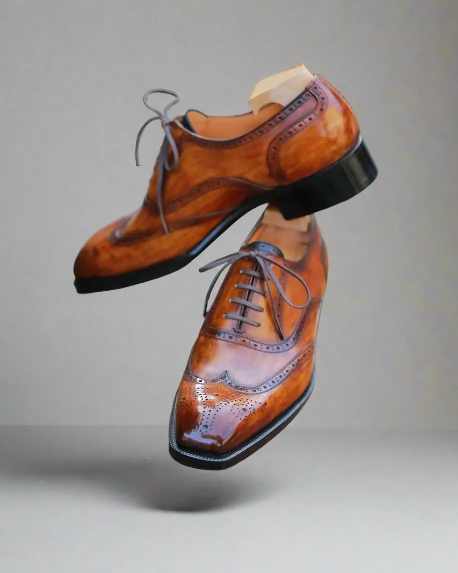 Parisian Wood Brown Chestnut Leather wingtip Oxfords - Formal Shoes