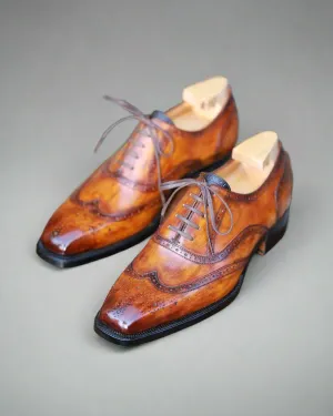 Parisian Wood Brown Chestnut Leather wingtip Oxfords - Formal Shoes