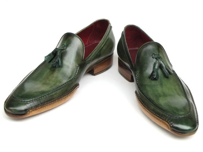 Paul Parkman Men's Hand-Painted Side Sewn Tassel Loafers in Green