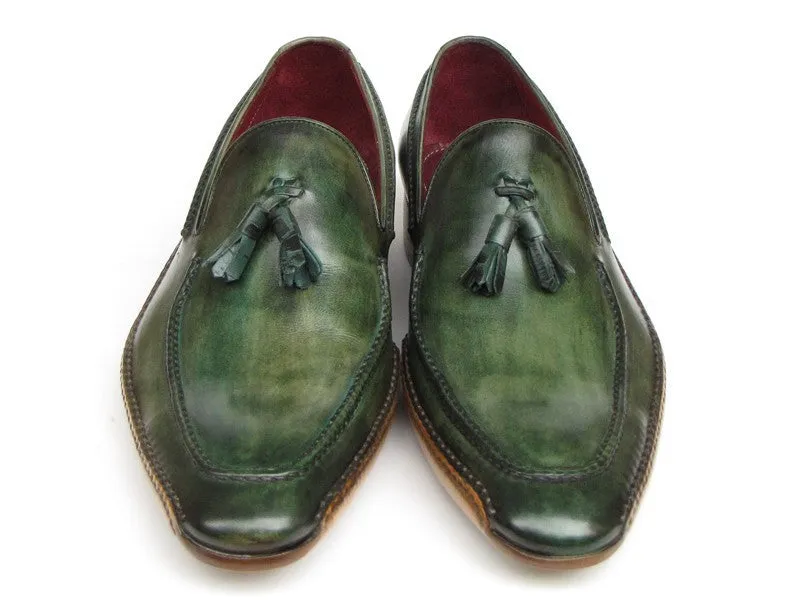 Paul Parkman Men's Hand-Painted Side Sewn Tassel Loafers in Green