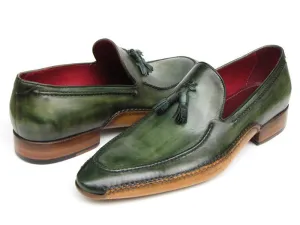 Paul Parkman Men's Hand-Painted Side Sewn Tassel Loafers in Green