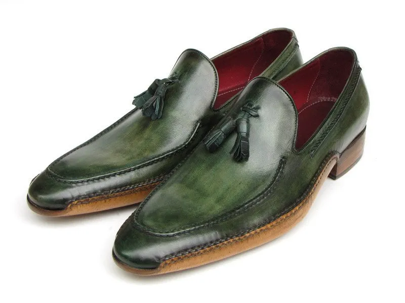 Paul Parkman Men's Hand-Painted Side Sewn Tassel Loafers in Green