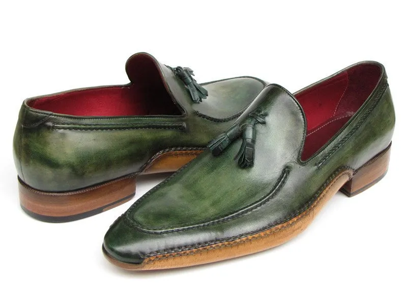 Paul Parkman Men's Hand-Painted Side Sewn Tassel Loafers in Green