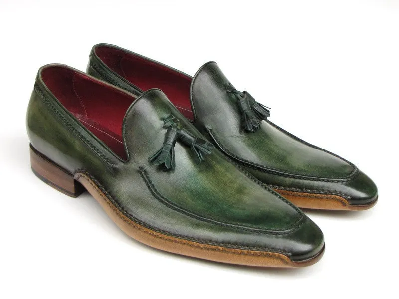 Paul Parkman Men's Hand-Painted Side Sewn Tassel Loafers in Green