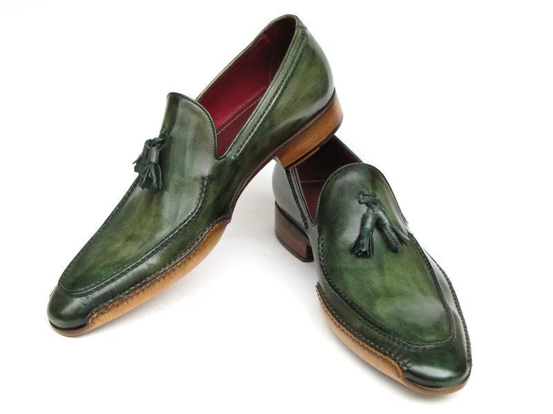 Paul Parkman Men's Hand-Painted Side Sewn Tassel Loafers in Green