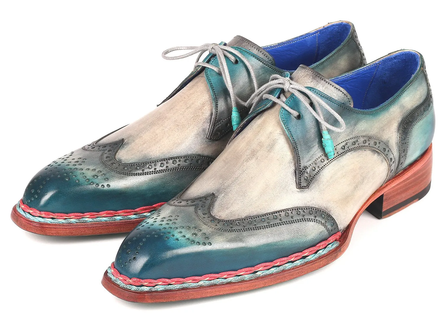 Paul Parkman Norwegian Welted Wingtip Derby Shoes in Blue & Grey