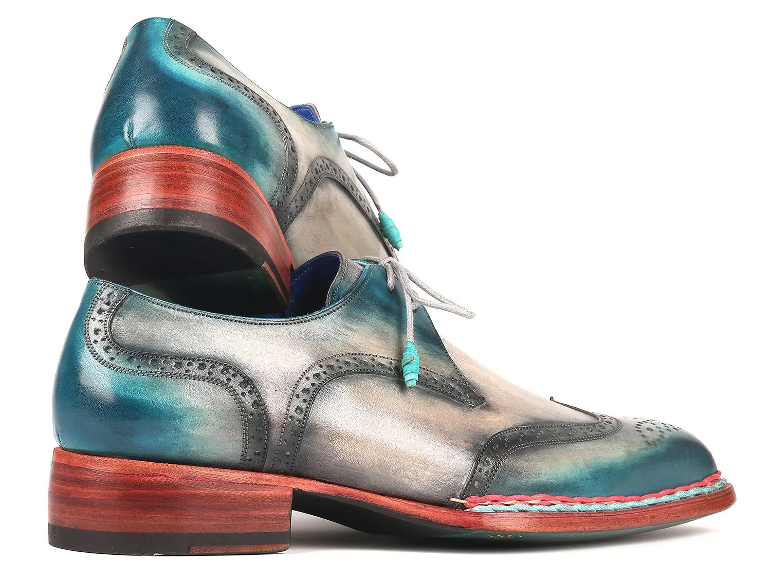 Paul Parkman Norwegian Welted Wingtip Derby Shoes in Blue & Grey