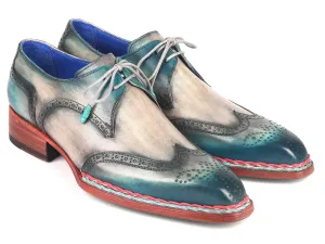 Paul Parkman Norwegian Welted Wingtip Derby Shoes in Blue & Grey