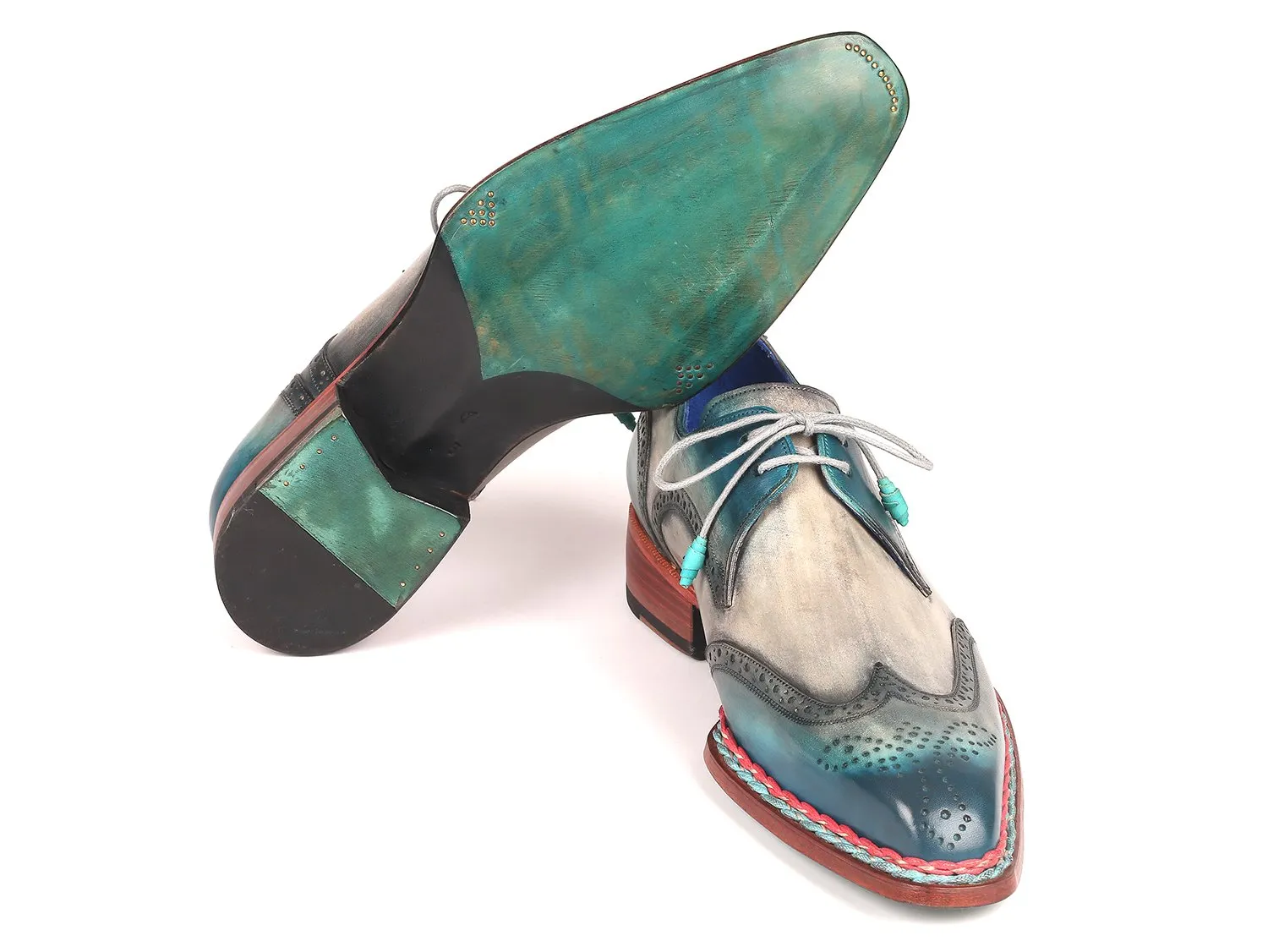 Paul Parkman Norwegian Welted Wingtip Derby Shoes in Blue & Grey