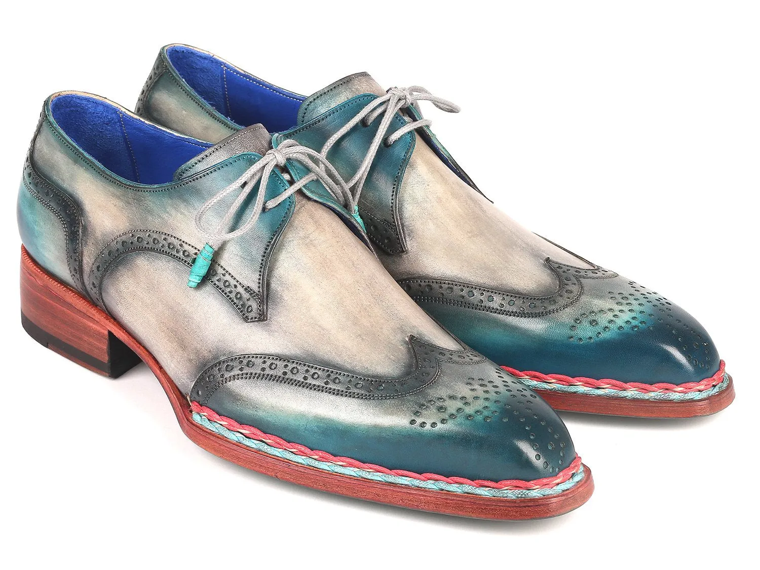 Paul Parkman Norwegian Welted Wingtip Derby Shoes in Blue & Grey
