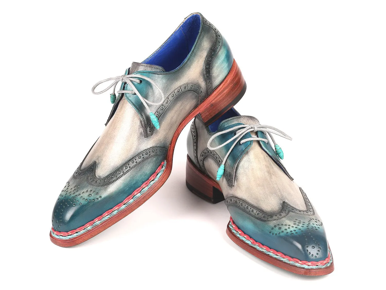 Paul Parkman Norwegian Welted Wingtip Derby Shoes in Blue & Grey