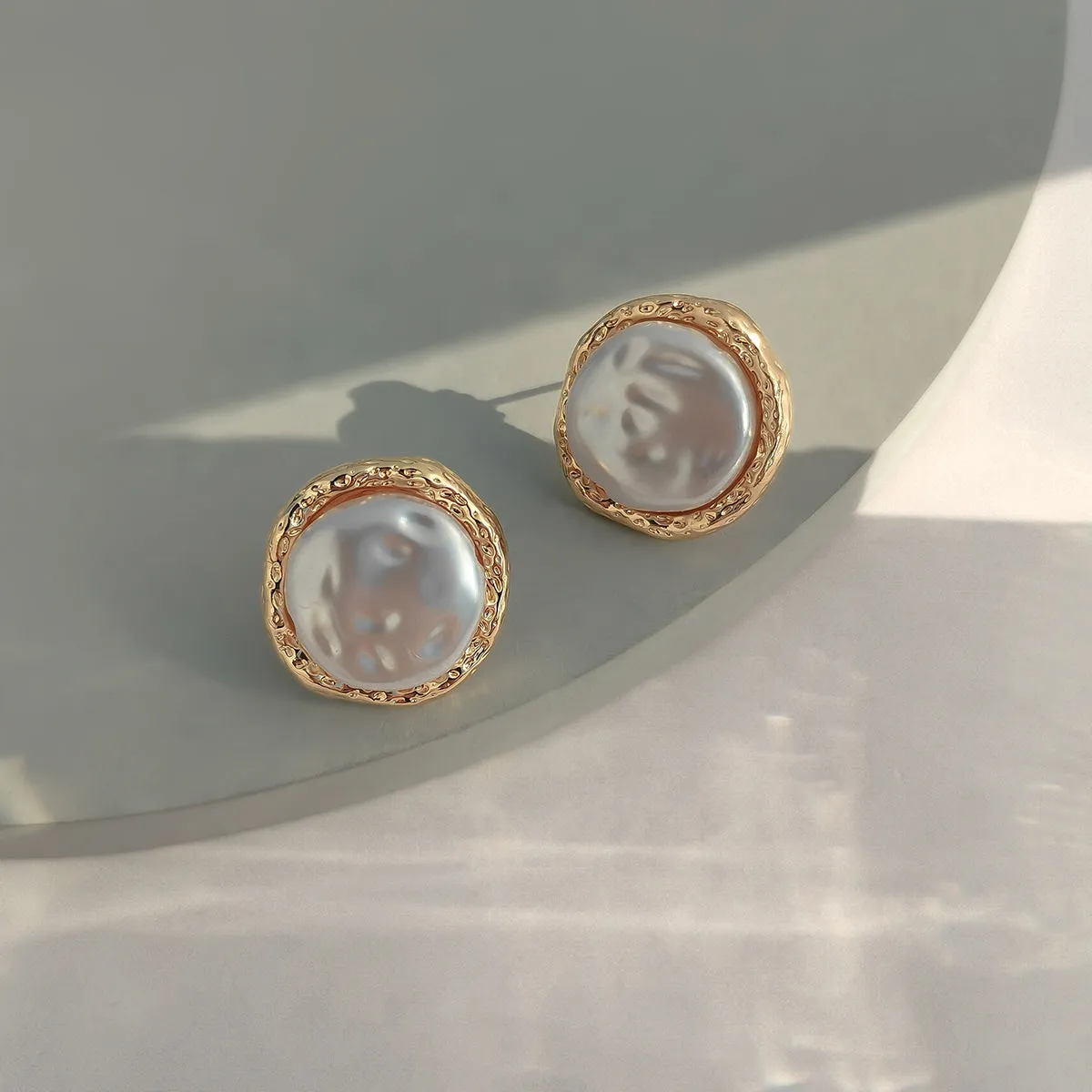 Pearl & 18K Gold-Plated Round Stud Earrings