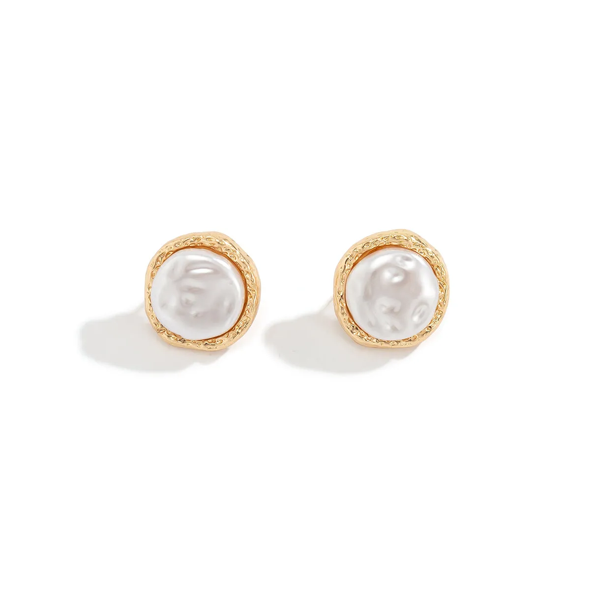 Pearl & 18K Gold-Plated Round Stud Earrings