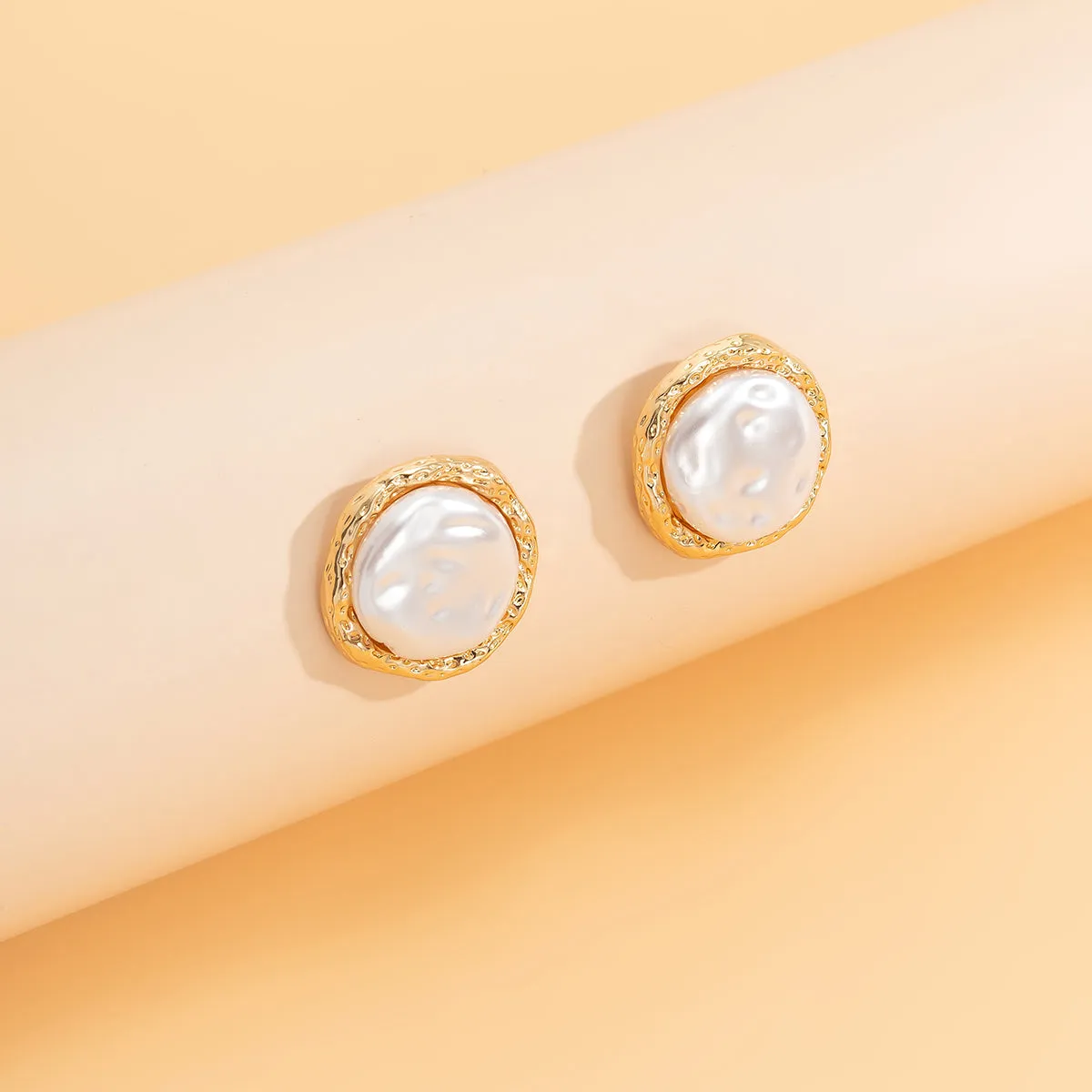 Pearl & 18K Gold-Plated Round Stud Earrings