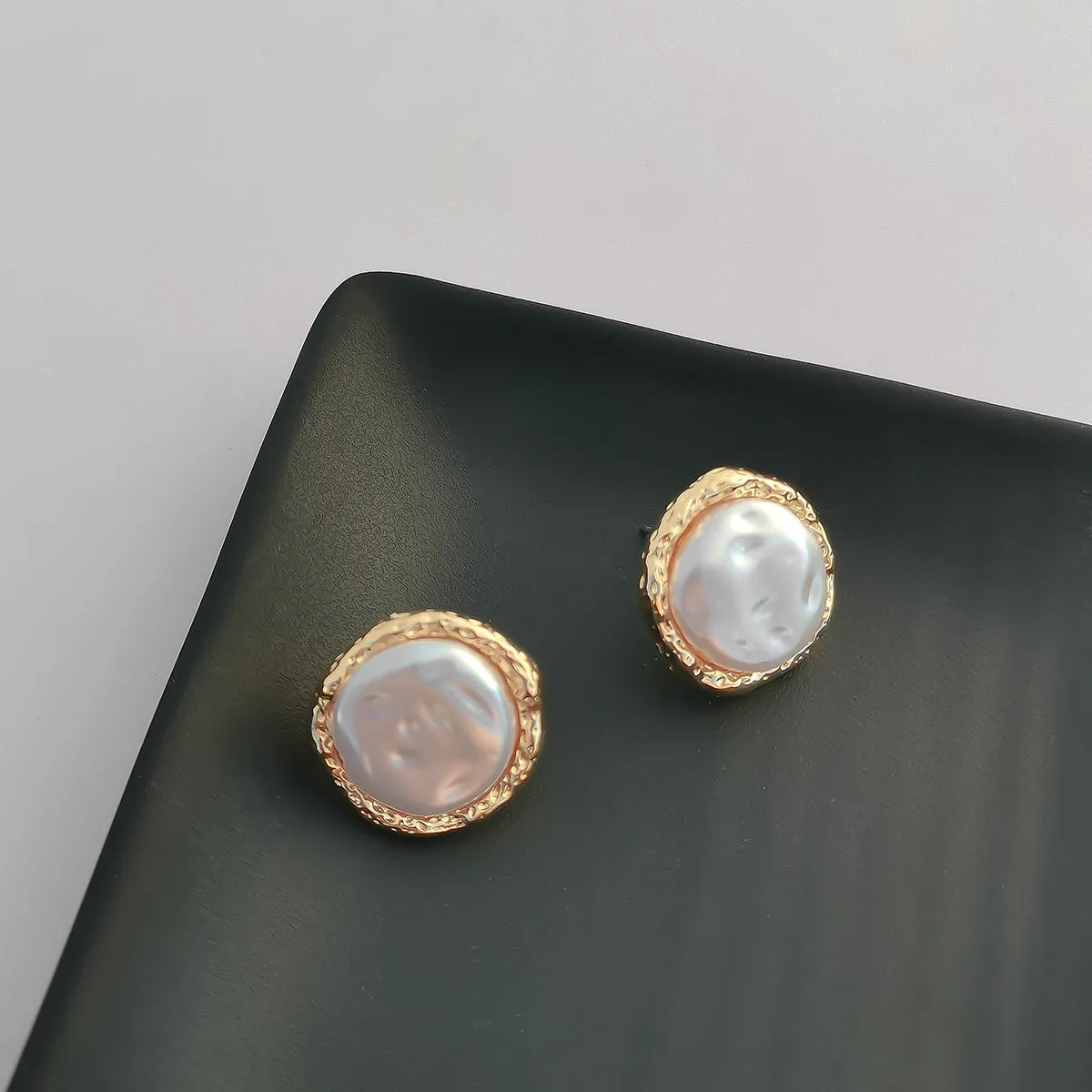 Pearl & 18K Gold-Plated Round Stud Earrings