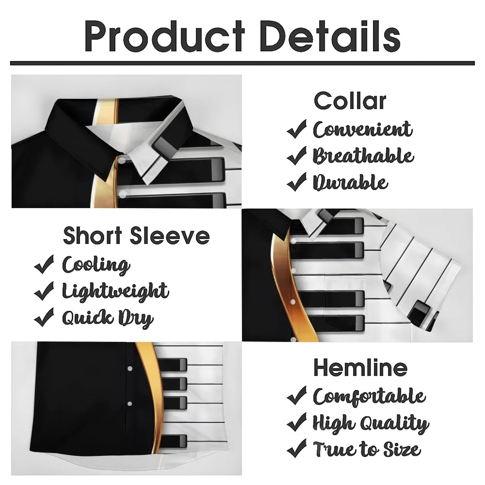 Piano Keys Music Texture Casual Short Sleeve Shirt 2401000406