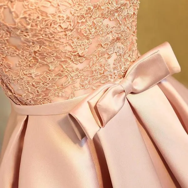 Pink Satin Off The Shoulder Short Prom Dress, Appliques Homecoming Dress, MH266