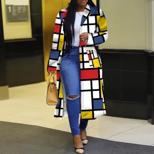 Plaid Pattern Long Sleeve Turndown Neck Long Coat