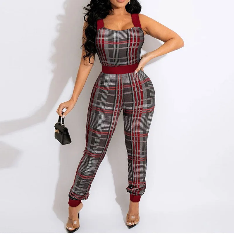 Plaid Print Sleeveless Spaghetti Strap Jumpsuit