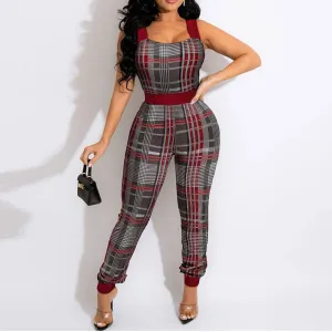 Plaid Print Sleeveless Spaghetti Strap Jumpsuit