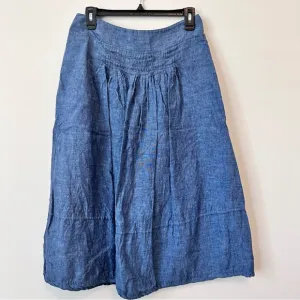 Poetry Chambray Blue 100% Linen Skirt with Pockets Size 10